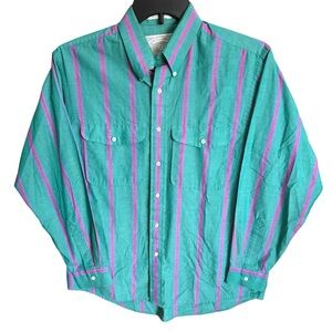 Vtg Custom Club International Van Heusen Striped Button Down 80/90’s Teal Pink-M
